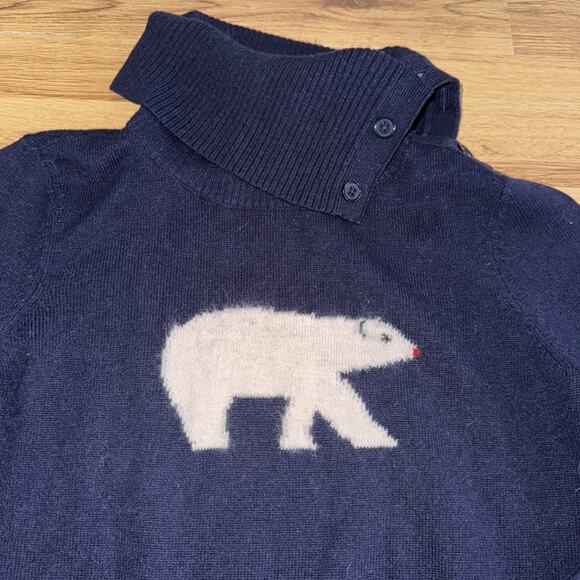 Talbots Wool Blend Women's Sweater Sz Medium Navy Polar Bear Cowl Neck Pullover - Picture 3 of 8